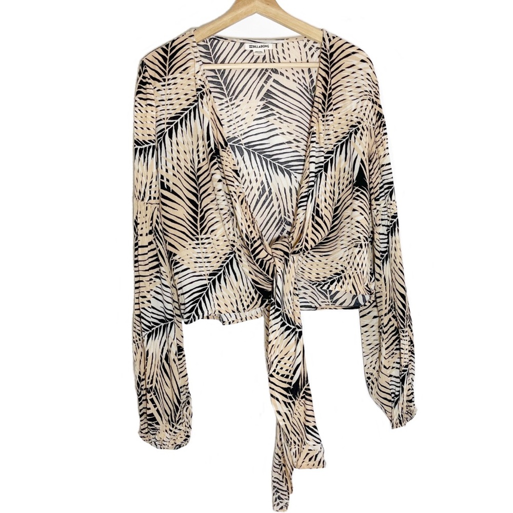 BILLABONG Leaf Print Crop Front Tie Top Sz L